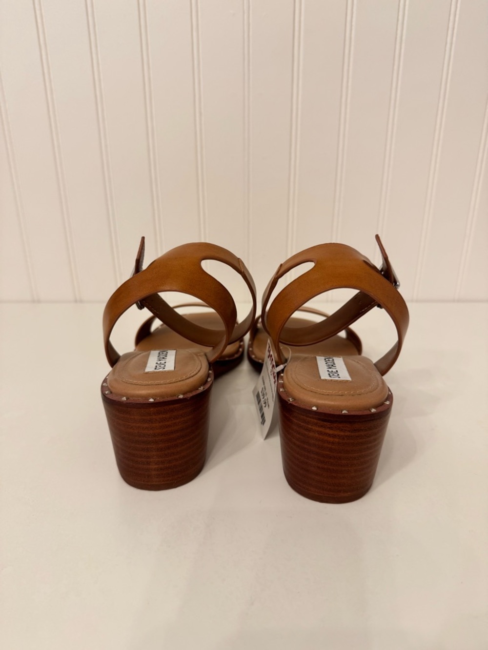 Steve Madden Brown Leather Stud Trim Ankle Strap Sandals Size 9 Women - Picture 4 of 5